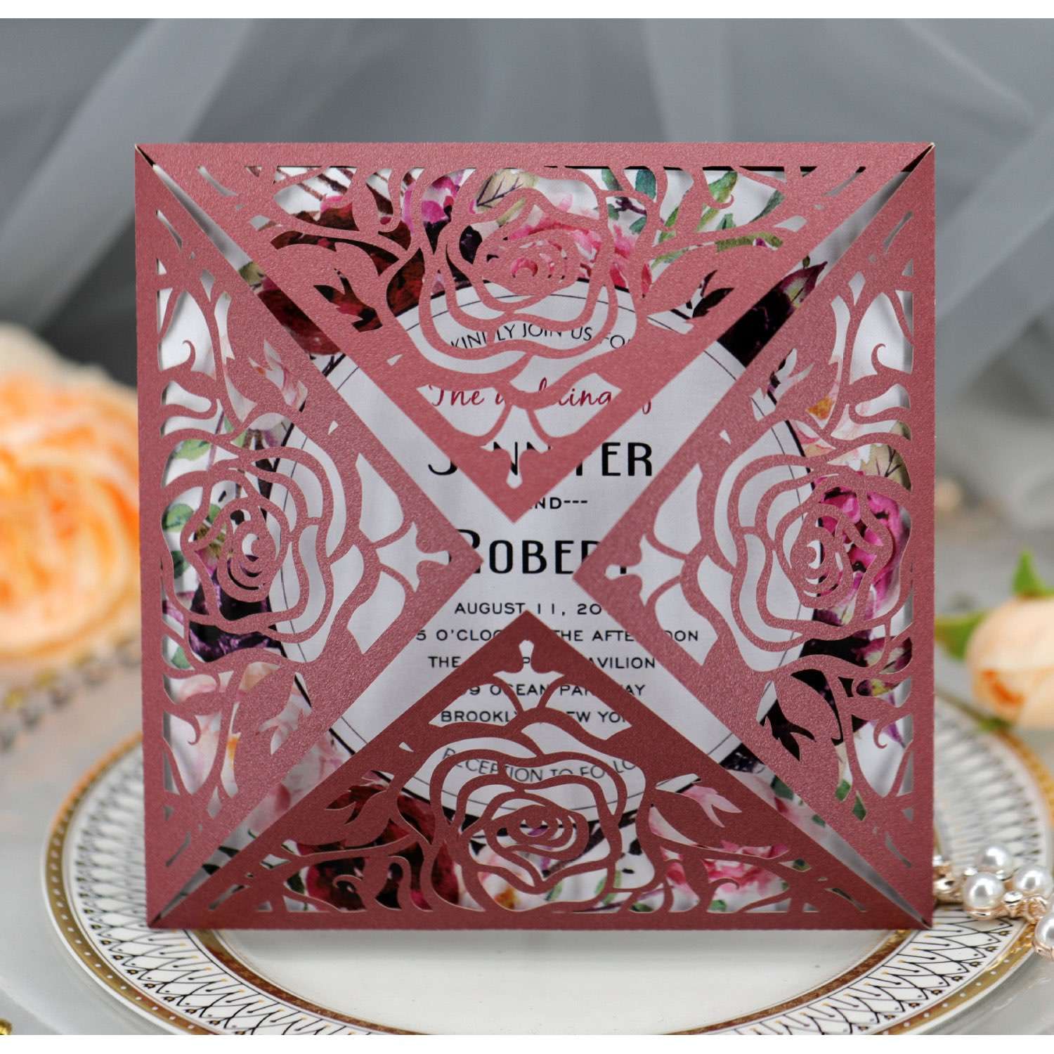 Valentine's Day Greeting Card Rose Card Laser Cut Invitation Wedding Invitation Personalized Custom